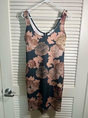 Bar III Sleeveless Floral Sheath Dress in Green and Blush Rose Gold Hardware